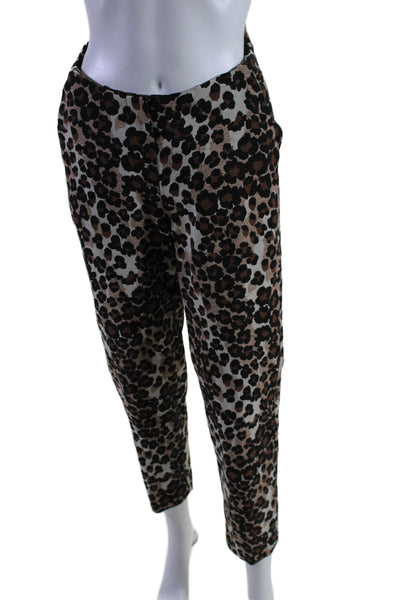 Push Button Womens Animal Print High Rise Back Up Pants Brown Black Size Small