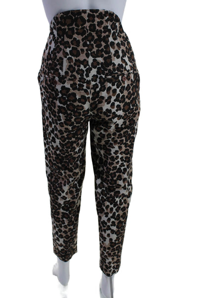 Push Button Womens Animal Print High Rise Back Up Pants Brown Black Size Small