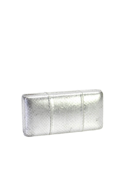 KOTUR Shiny Leather Texture Rectangle Mini Open Closure Clutch Metallic Gray