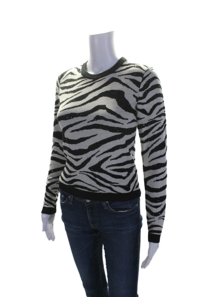 Alice + Olivia Womens Wool Animal Print Gem Stoned Sweater Top White Size XS