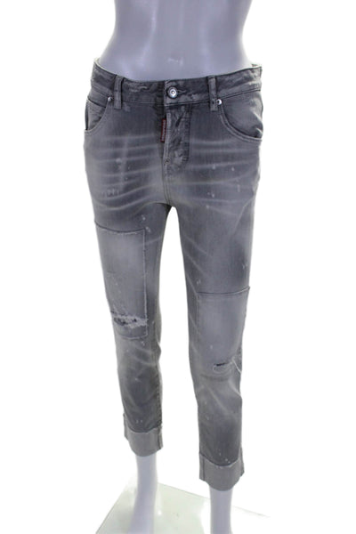 Dsquared2 Womens Cotton Cool Girl Cropped Button Tapered Jeans Gray Size EUR 36