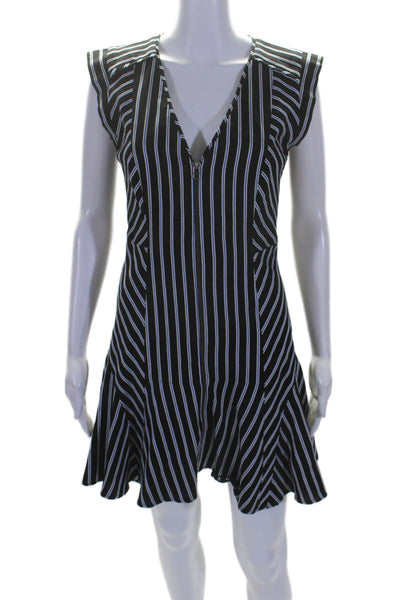 Veronica Beard Womens Cotton Striped V-Neck Zipped Peplum Hem Dress Black Size 2