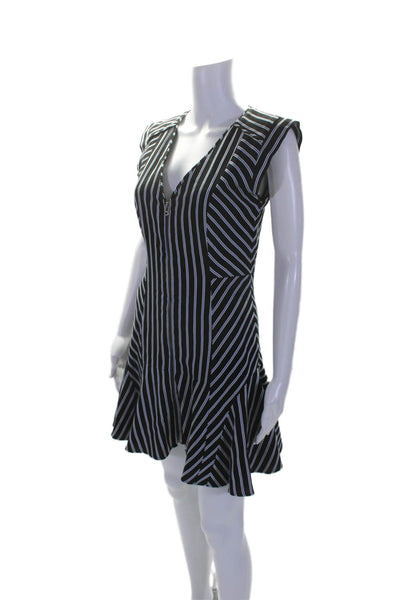 Veronica Beard Womens Cotton Striped V-Neck Zipped Peplum Hem Dress Black Size 2