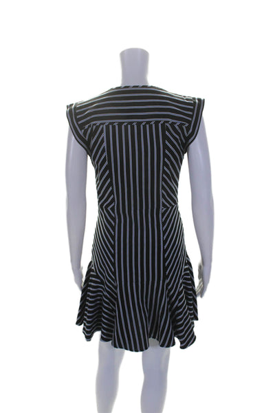 Veronica Beard Womens Cotton Striped V-Neck Zipped Peplum Hem Dress Black Size 2