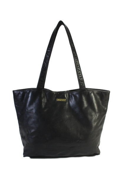 DKNY Womens Leather Magnetic Closure Tote Bag Black Size M