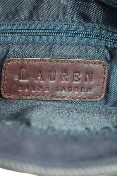 Lauren Ralph Lauren Womens Denim Braided Leather Trim Tote Bag Blue Brown Size M