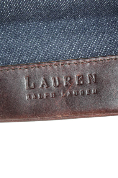 Lauren Ralph Lauren Womens Denim Braided Leather Trim Tote Bag Blue Brown Size M