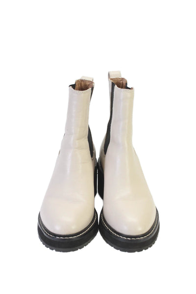 Madewell Womens Leather Stretch Inset Pull On Ankle Boots White Black Size 7