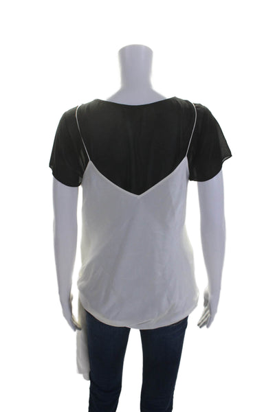 Cinq A Sept Womens Silk Blend Short Sleeves Blouse Black White Size Small