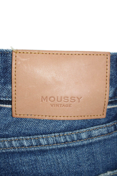 Moussy Womens Fray Hem High Rise Ripped Skinny Leg Jeans Blue Cotton Size 25