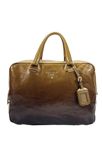 Prada Womens Brown Ombre Patent Leather Boston Satchel Bag Handbag