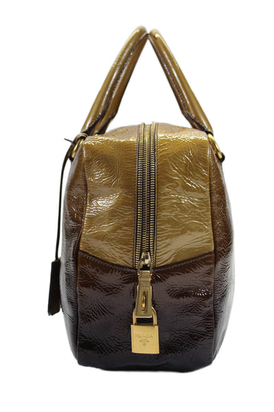 Prada Womens Brown Ombre Patent Leather Boston Satchel Bag Handbag