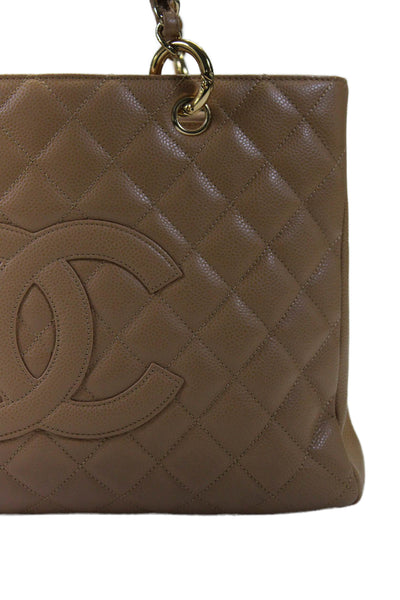 Chanel Womens Beige Caviar Quilted Grand Shopping Tote Bag Handbag