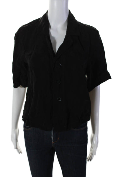 Stateside Womens Button Front Short Sleeve Collared Shirt Black Size Extra Small