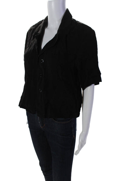 Stateside Womens Button Front Short Sleeve Collared Shirt Black Size Extra Small