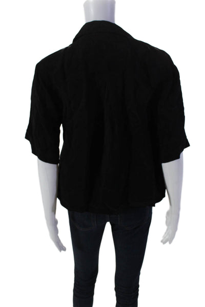 Stateside Womens Button Front Short Sleeve Collared Shirt Black Size Extra Small