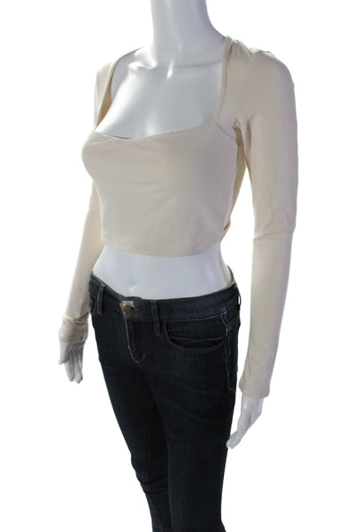 Lovers + Friends Womens Long Sleeve Sweetheart Cropped Shirt Beige Size XS