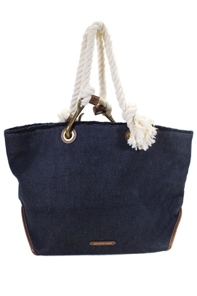 Polo Ralph Lauren Womens Navy Dark Wash Denim Fringe Detail Tote Handbag