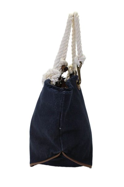 Polo Ralph Lauren Womens Navy Dark Wash Denim Fringe Detail Tote Handbag