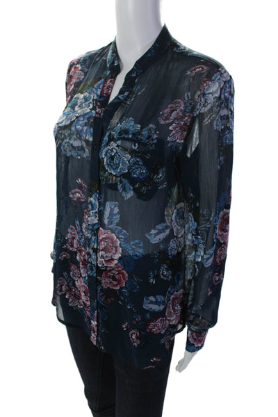 KUT from the Kloth Womens Long Sleeve V Neck Floral Shirt Navy Multi Size Small