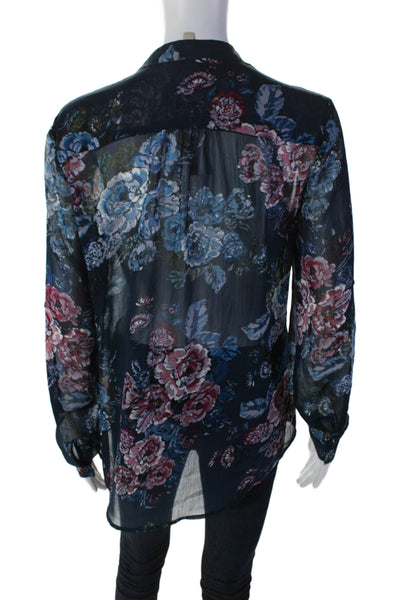 KUT from the Kloth Womens Long Sleeve V Neck Floral Shirt Navy Multi Size Small
