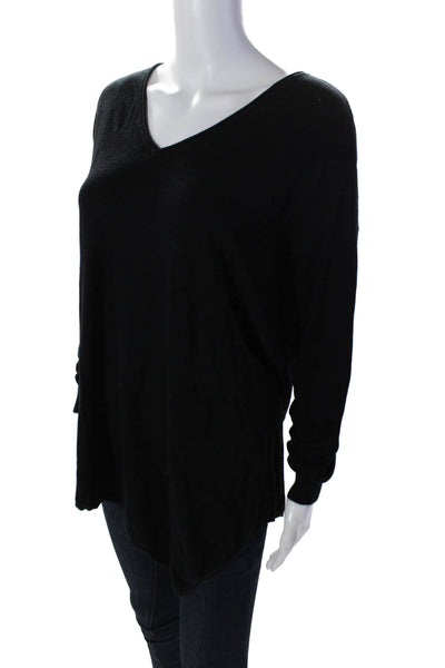 Joie Womens Long Sleeve V Neck Knit High Low Sweater Black Size Small