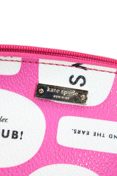 Kate Spade New York Womens Zip Top Quotes Cosmetic Pouch Handbag Pink White