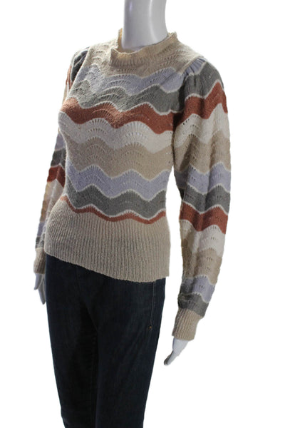 ASTR Women's Round Neck Long Sleeves Open Knit Pullover Sweater Beige Size XS