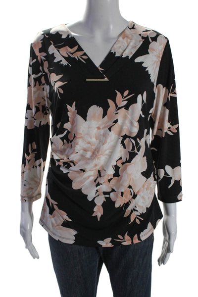 Calvin Klein Women's V-Neck 3/4 Sleeves Floral Workwear Blouse Size S