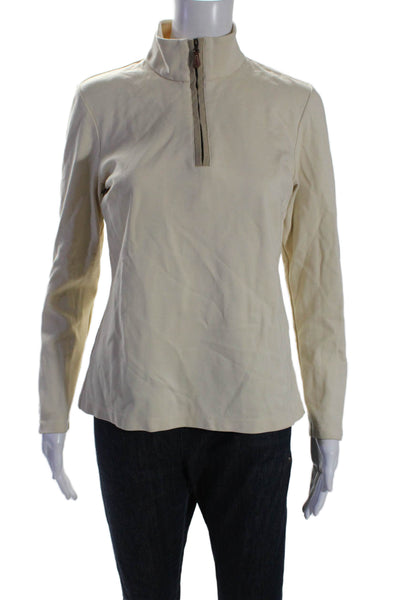 J. Mclaughlin Women's Collared Long Sleeves Quarter Zip Blouse Beige Size S