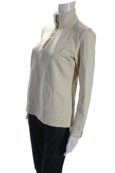 J. Mclaughlin Women's Collared Long Sleeves Quarter Zip Blouse Beige Size S