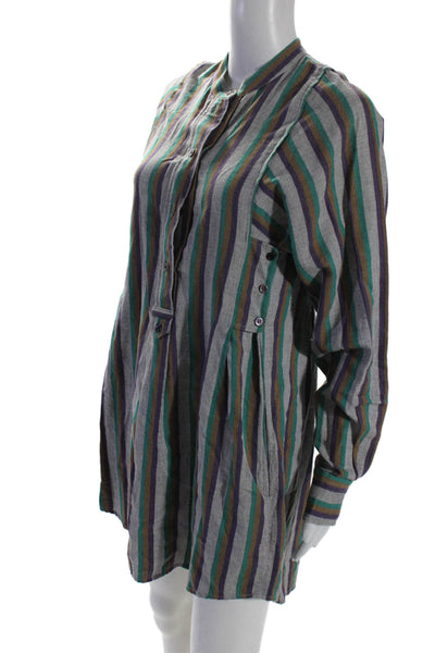 Etoile Isabel Marant Womens Cotton Striped Button Up Shirt Dress Gray Size 34