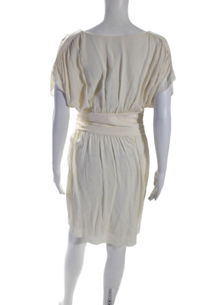 Valentino Roma Womens Silk Short Sleeves V Neck A Line Dress White Size 6