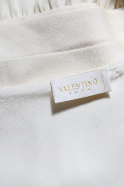 Valentino Roma Womens Silk Short Sleeves V Neck A Line Dress White Size 6