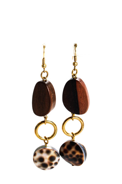 Viktoria Hayman Womens Wooden Spotted Resin Bead Dangle Earrings Brown