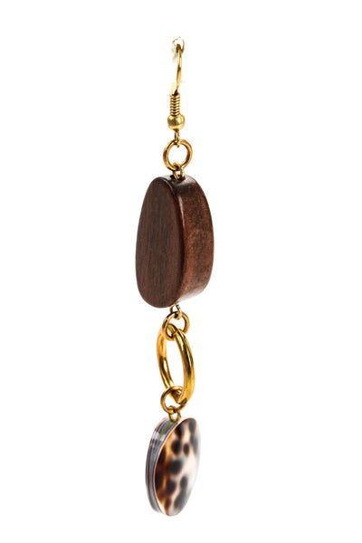 Viktoria Hayman Womens Wooden Spotted Resin Bead Dangle Earrings Brown