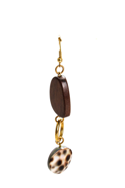 Viktoria Hayman Womens Wooden Spotted Resin Bead Dangle Earrings Brown