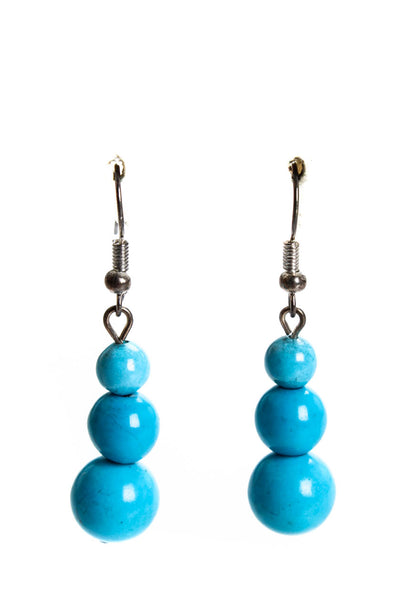 Viktoria Hayman Womens Triple Stacked Bead Dangle Drop Earring Blue