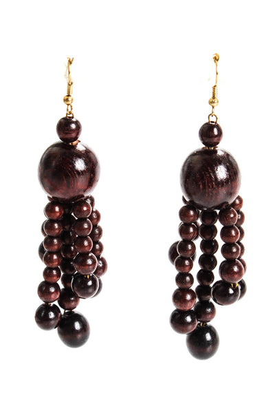 Viktoria Hayman Womens Wooden Bead Chandelier Drop Earrings Brown