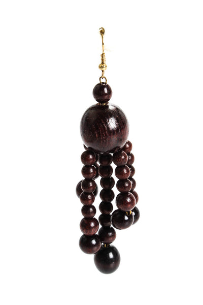 Viktoria Hayman Womens Wooden Bead Chandelier Drop Earrings Brown