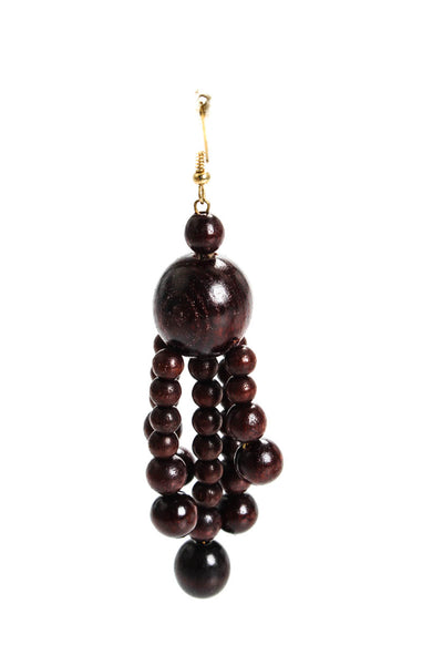 Viktoria Hayman Womens Wooden Bead Chandelier Drop Earrings Brown