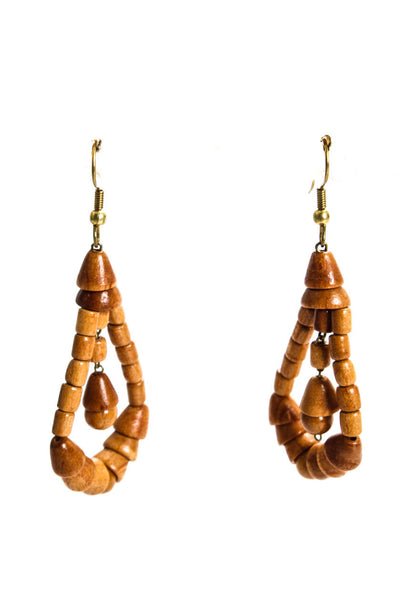 Viktoria Hayman Womens Wooden Bead Teardrop Dangle Earrings Brown