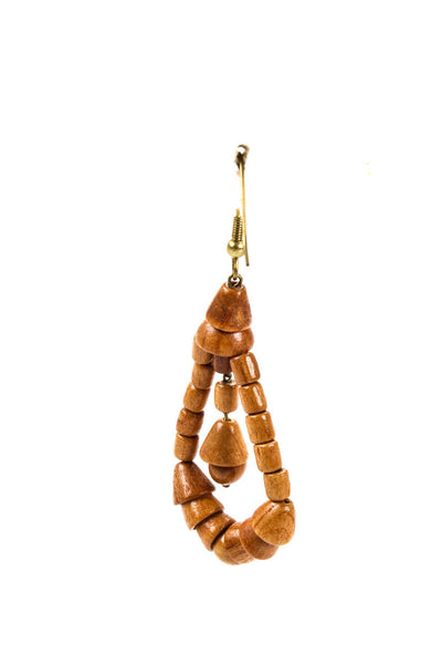 Viktoria Hayman Womens Wooden Bead Teardrop Dangle Earrings Brown