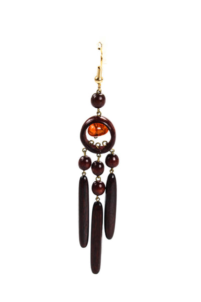 Viktoria Hayman Womens Wooden Bead Resin Dangle Chandelier Earrings Brown