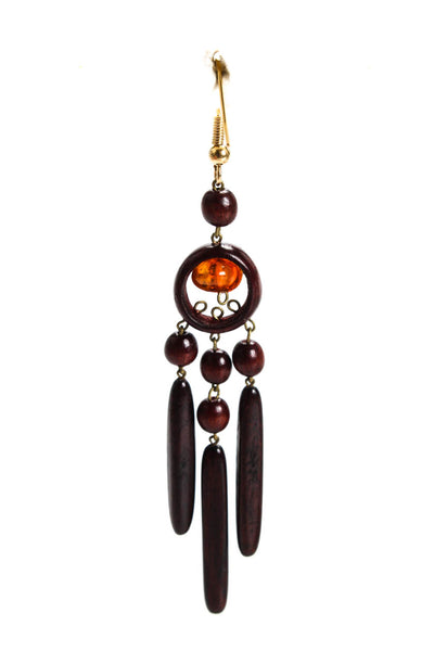 Viktoria Hayman Womens Wooden Bead Resin Dangle Chandelier Earrings Brown