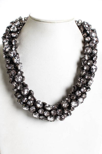 Designer Womens Gunmetal Tone Rhinestone Chunky Twist Statement Necklace