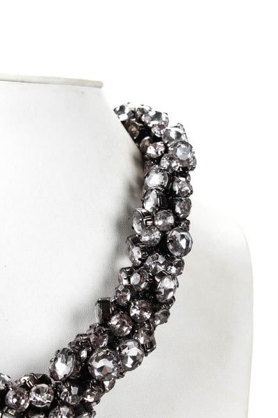 Designer Womens Gunmetal Tone Rhinestone Chunky Twist Statement Necklace