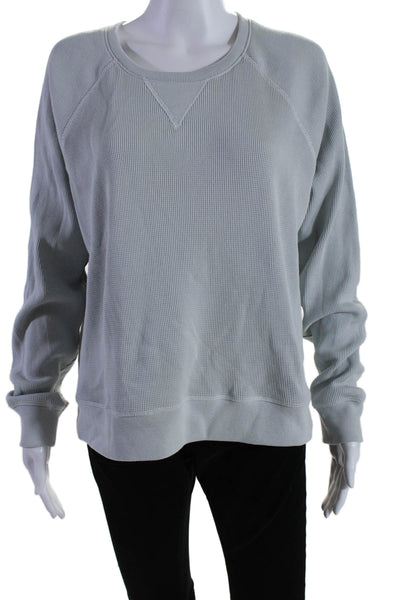 Leallo Womens Light Blue Cotton Waffle Crew Neck Long Sleeve Sweater Top Size M