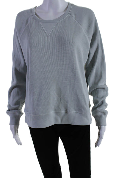 Leallo Womens Light Blue Cotton Waffle Crew Neck Long Sleeve Sweater Top Size M