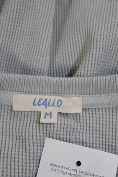 Leallo Womens Light Blue Cotton Waffle Crew Neck Long Sleeve Sweater Top Size M